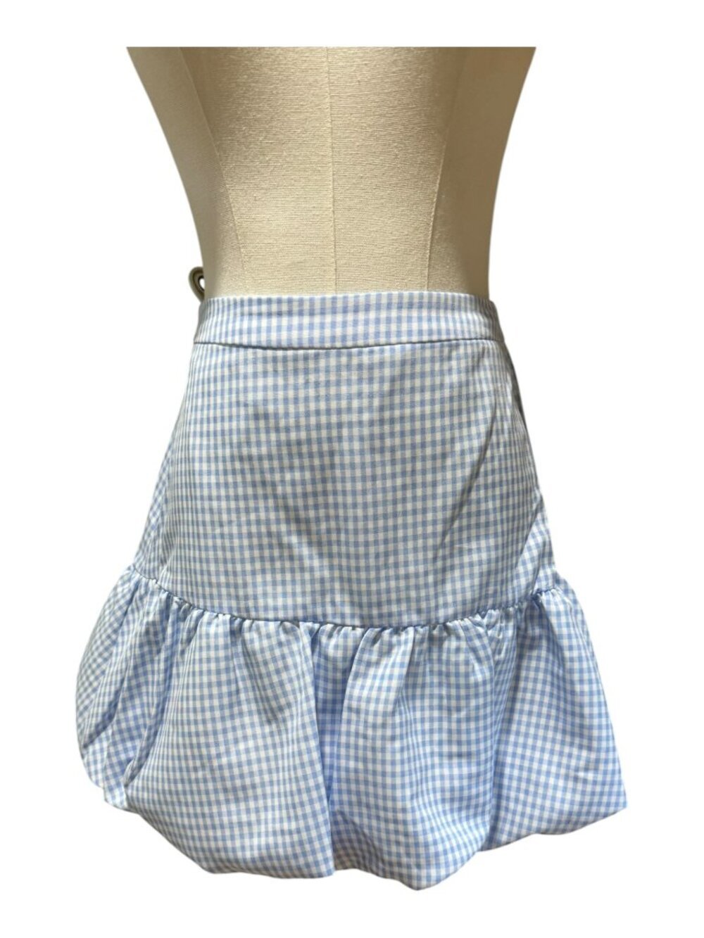 ASTR The Label Blue Gingham Puff Mini Skirt Size Small NWT